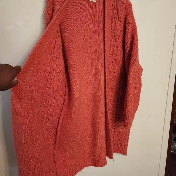 Anthropologie Nuria Open Front Textured Cable Knit Cardigan Sweater Coral Size L - Picture 4 of 11